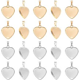 UNICRAFTALE 20pcs 2 Colors Heart Plain Edge Bezel Cups Pendant Stainless Steel Charms Pendant Bezel Cabochon Settings for DIY Jewelry Making