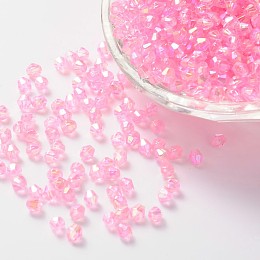 Honeyhandy Bicone AB Color Plated Eco-Friendly Transparent Acrylic Beads, Pearl Pink, 4x4mm, Hole: 1mm, about 16600pcs/500g