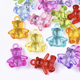 Honeyhandy Transparent Acrylic Pendants, Bear, Mixed Color, 25x22x13mm, Hole: 2mm, about 325pcs/500g