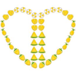 SUNNYCLUE 40Pcs 5 Styles Transparent Enamel Acrylic Beads Heart Watermelon Flat Round with Triangle Beads for Necklaces Bracelets Earring Jewelry Making Starter Supplies, Yellow