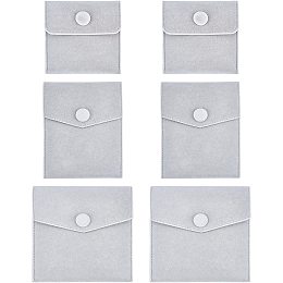 PandaHall Elite 6pcs 3 Sizes Velvet Jewelry Bags, Ring Storage Bags Soft Velvet Pouch Small Jewelry Gift Bags with Snap Button for Necklace Bracelet Ring Watch Earring Lipsticks Brooches, Grey