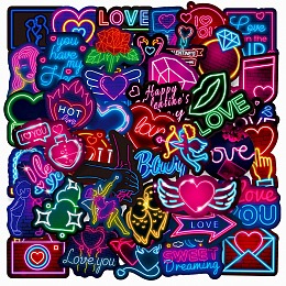 Honeyhandy Valentine's Day Themed PVC Waterproof Sticker, Self-adhesive Decals for Water Bottles, Laptop, Luggage, Cup, Computer, Mobile Phone, Skateboard, Guitar Stickers, Mixed Color, 4~7cm, 50pcs/set