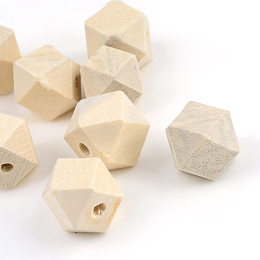 Honeyhandy Unfinished Wood Beads, Natural Wooden Beads, Whiten, Polygon, PapayaWhip, 14x14x14mm, Hole: 3mm