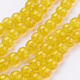 Arricraft 1Strand Gold Transparent Crackle Glass Round Beads Strands, 10mm, Hole: 1.3~1.6mm, about 80pcs/strand, 31.4 inches