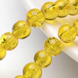 Honeyhandy Crackle Glass Beads Strands, Round, Gold, 6mm, Hole: 1.3~1.6mm, about 133pcs/strand, 31.4 inch