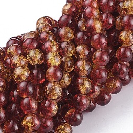 Honeyhandy 1Strand Two Tone Transparent Crackle Glass Round Beads Strands, Tomato, 8mm, Hole: 1.3~1.6mm, 31.4 inch