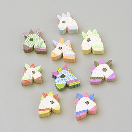 ARRICRAFT Handmade Polymer Clay Beads, Horse, Mixed Color, 11~13x11~13x4~5mm, Hole: 1mm