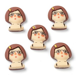 Honeyhandy Resin Cabochons, Cartoon Character, Girl with Glasses, Sienna, 21x16x6mm