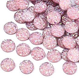 Honeyhandy Resin Cabochons, Imitation Druzy Agate, Flat Round, AB Color Plated, Hot Pink, 8x2.5mm