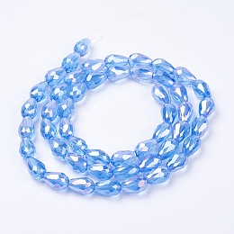 Honeyhandy Electroplate Glass Beads Strands, AB Color Plated, Faceted Teardrop, Light Sky Blue, 15x10mm, Hole: 1mm, 50pcs/strand, 27.1 inch