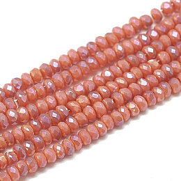 ARRICRAFT Electroplate Opaque Solid Color Glass Beads Strands, Faceted, Rondelle, Dark Salmon, 2.5x1.5mm, Hole: 0.8mm, about 200pcs/strand, 12.2 inches