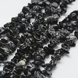 Honeyhandy Natural Snowflake Obsidian Beads Strands, Chip, Black, 3~5x7~13x2~4mm, Hole: 0.4mm, 34.9 inch