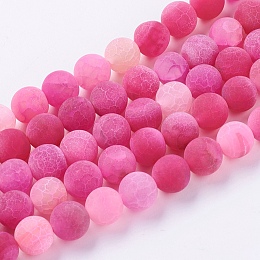 Honeyhandy Natural Weathered Agate Beads Strands, Dyed, Frosted, Round, Magenta, 10mm, Hole: 1mm, about 38pcs/strand, 15.35 inch