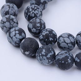 Honeyhandy Natural Snowflake Obsidian Beads Strands, Frosted, Round, 6~6.5mm, Hole: 1mm, about 63pcs/strand, 15.5 inch