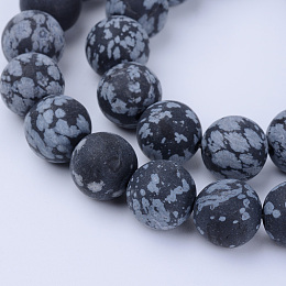 Honeyhandy Natural Snowflake Obsidian Beads Strands, Frosted, Round, 8~8.5mm, Hole: 1mm, about 45pcs/strand, 14.5 inch inch