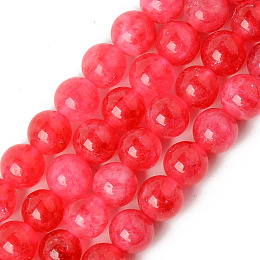 Honeyhandy Natural Quartz Beads Strands, Dyed & Heated, Imitation Rhodochrosite, Round, Crimson, 6~6.5mm, Hole: 1mm, about 62pcs/strand, 15.16 inch(38.5cm)