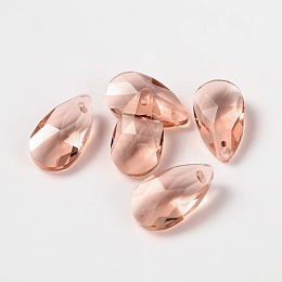 Honeyhandy Faceted Teardrop Glass Pendants, Light Salmon, 16x9x6mm, Hole: 1mm