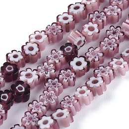 Honeyhandy Handmade Millefiori Glass Bead Strands, Flower, Purple, 3.7~5.6x2.6mm, Hole: 1mm, about 88~110pcs/Strand, 15.75''(40cm)