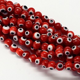 Honeyhandy Handmade Evil Eye Lampwork Round Bead Strands, Dark Red, 6mm, Hole: 1mm, about 65pcs/strand, 14.17 inch