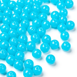 Honeyhandy Fluorescent Acrylic Beads, Round, Dodger Blue, 8mm, Hole: 1.5mm