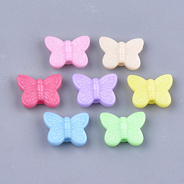 Honeyhandy Opaque Solid Color Acrylic Beads, Butterfly, Mixed Color, 11x14x4mm, Hole: 1.8mm