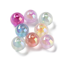 Honeyhandy UV Plated Transparent Acrylic Beads, with Glitter Powder, Luminous Beads, Glow in the Dark, Iridescent, Round, Mixed Color, 16x15mm, Hole: 3.8mm