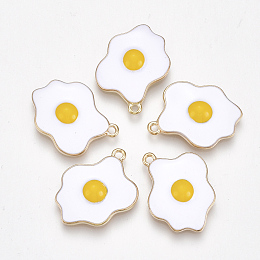 Honeyhandy Alloy Pendants, with Enamel, Fried Egg/Poached Egg, Light Gold, White, 23.5x19x3.5mm, Hole: 1.5mm