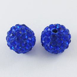 Honeyhandy Pave Disco Ball Beads, Polymer Clay Rhinestone Beads, Round, Sapphire, 10mm, Hole: 1.5mm