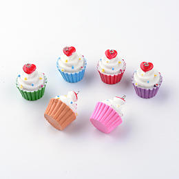 Honeyhandy Resin Pendants, with Iron Findings, Cup Cake, Mixed Color, 30~32x23~24mm, Hole: 2mm