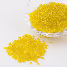 Honeyhandy 12/0 Glass Seed Beads, Transparent, Round, Yellow, 2mm, Hole: 1mm, about 3100pcs/50g