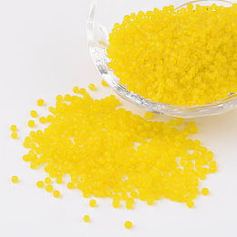 Honeyhandy 12/0 Frosted Round Glass Seed Beads, Yellow, Size: about 2mm in diameter, hole:1mm, about 3304pcs/50g