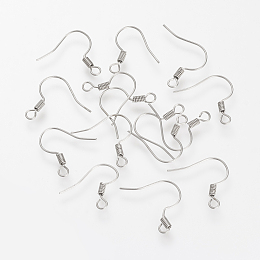 Honeyhandy 304 Stainless Steel Earring Hooks, Ear Wire, with Horizontal Loop, Stainless Steel Color, 17~19x21x1.7mm, Hole: 2mm, Pin: 0.6mm