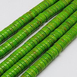 Honeyhandy Synthetic Turquoise Beads Strands, Heishi Beads, Dyed, Flat Round/Disc, Lime Green, 4x2mm, Hole: 1mm, about 170pcs/strand, 16 inch