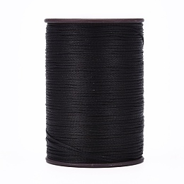 Honeyhandy Flat Waxed Thread String, Micro Macrame Cord, for Leather Sewing Stitching, Black, 0.8mm, about 109.36 yards(100m)/roll