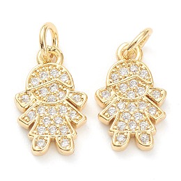 Honeyhandy Brass Micro Pave Clear Cubic Zirconia Pendants, Long-Lasting Plated, Little Girl, Real 18K Gold Plated, 13.5x8.5x1.5mm, Hole: 3mm