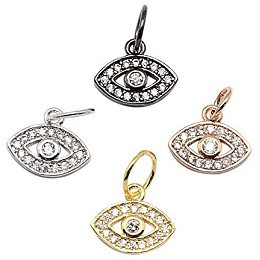 PandaHall Elite 10 Pcs Cubic Zirconia Brass Evil Eye Pendant Charms for Jewelry Making, Assorted Color