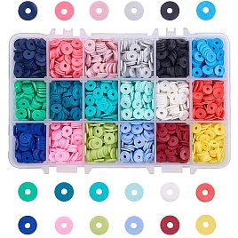 Arricraft 3600 pcs 18 Colors 8mm Flat Round Polymer Clay Spacer Beads Colorful Loose Beads for Earring Bracelet Necklace Jewelry DIY Craft Making