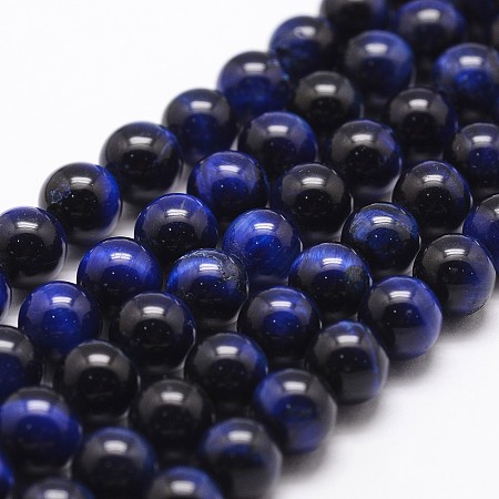 ARRICRAFT Natural Tiger Eye Bead Strands, Dyed & Heated, Round, Prussian Blue, 6mm, Hole: 1mm, about 61pcs/strand, 14.9 inches~15.1 inches