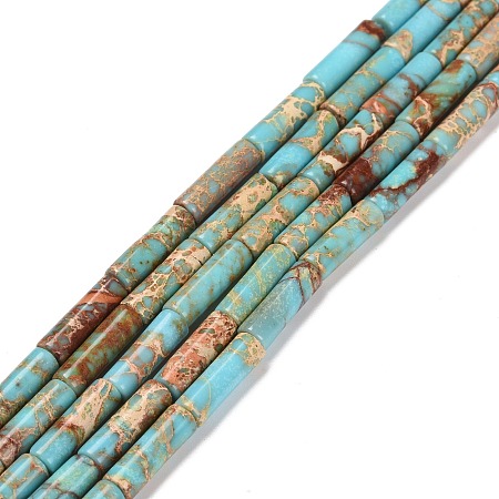 Arricraft Natural Imperial Jasper Beads Strands, Dyed, Column, Pale Turquoise, 13~14x4~4.5mm, Hole: 1mm, about 29pcs/strand, 15.35 inches~15.7 inches(39~39.9cm)