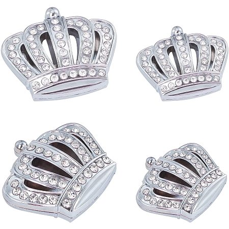 FINGERINSPIRE Zinc Alloy Cabochons, with Crystal Rhinestone, with Adhesive Back, Crown, Platinum, 4pcs/box
