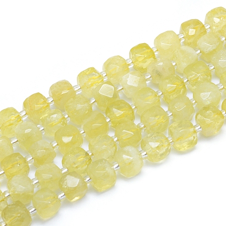Arricraft Natural Lemon Quartz Beads Strands, Faceted, Cube, 9~10.5x9~10.5x9~10.5mm, Hole: 1mm, about 32pcs/strand, 15.55 inches(39.5cm)