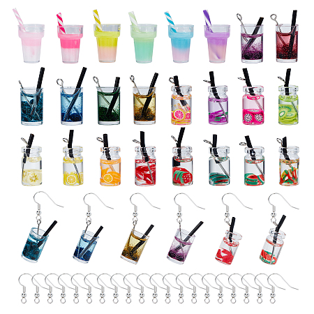 NBEADS DIY Drinks Themed Earring Making Kits,include  Imitation Bubble Tea & Juice Resin Bottle Pendants, Brass Earring Hooks, Mixed Color, Pendants: 48pcs/box