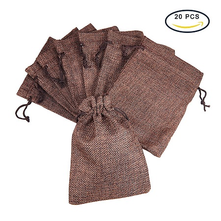 PandaHall Elite Size 13.5x9.5cm Dark Brown Burlap Small Drawstring Gift Bags Carrying Storage Pouch Wrap for Gift Party Wedding, about 20pcs/bag