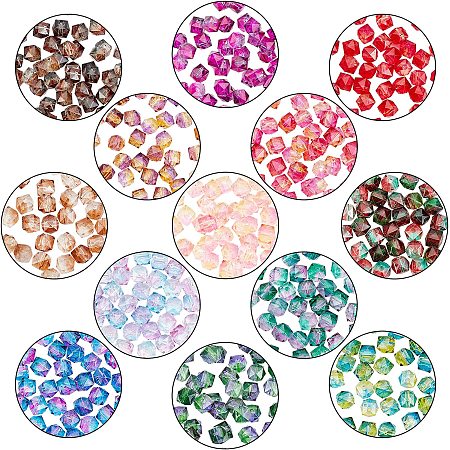 AHANDMAKER 390 Pcs Two Tone Transparent Spray Painted Acrylic Beads, 13 Colors Bicone Faceted Spacer Beads, for DIY Jewelry Making