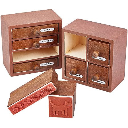 CRASPIRE Vintage Wooden Rubber Stamps Drawer Stamps Decorative Rubber Stamp 8pcs Mini DIY Wood Mounted Rubber Stamps for Craft Letter Diary Arts Painting Scrapbooking Card Making