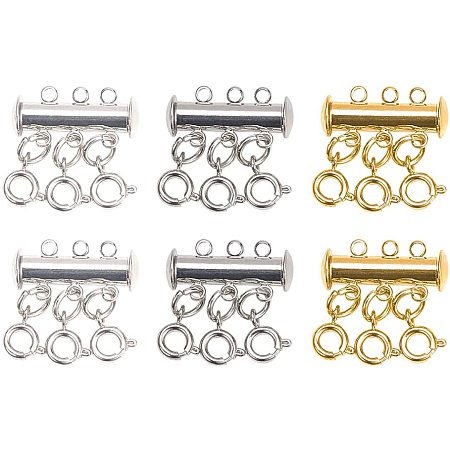 Arricraft 6pcs Slide Clasp Lock Necklace Connector, 3 Color Multi Strands Slide Tube Clasps with for Layered Bracelet Necklace Jewelry Making