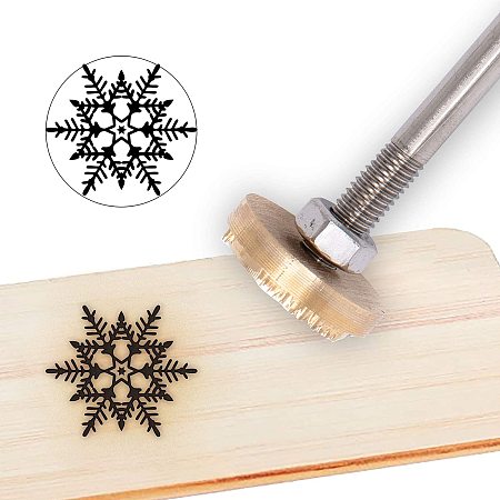 OLYCRAFT Wood Branding Iron 1.2” Leather Branding Iron Stamp Custom Logo BBQ Heat Stamp with Brass Head and Wood Handle for Woodworking and Handcrafted Design - Snowflake #2