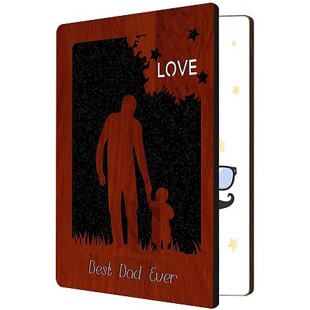 FINGERINSPIRE Best Dad Ever Handwritten Greeting Card with MDF Wood, Hollow Out Dad Holding The Child's Hand Silhouette Pattern Card with Envelope for Dad Birthday Father's Day