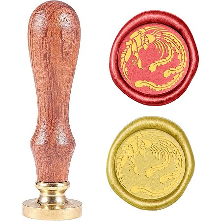 Pandahall Elite Wax Seal Stamp Kit, 25mm Phoenix Retro Brass Head Sealing Stamps with Wooden Handle, Removable Sealing Stamp Kit for Wedding Envelopes Letter Card Invitations