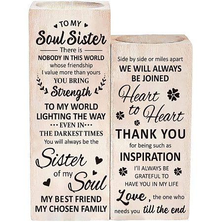 ARRICRAFT 2pcs/Set Tea Light Holders to Soul Sister Friend Theme Candle Holder Natural Wooden Decorative Candle Holder, Birthday Gift, Home Decoration, no Tealight